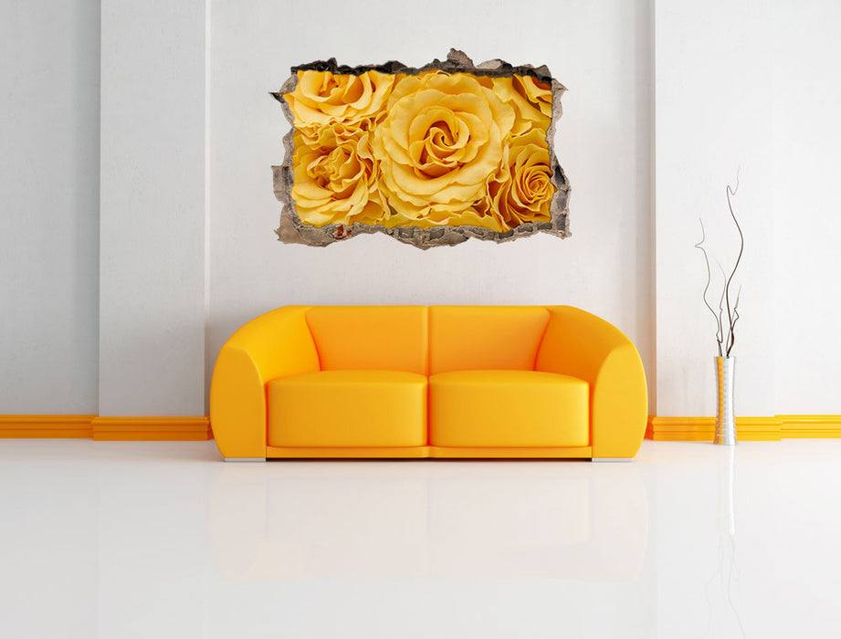 Wunderschöne gelbe Blüten 3D Wandtattoo Wanddurchbruch Wand