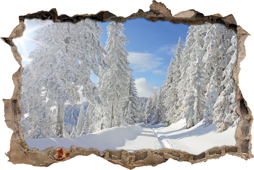 Winterlandschaft Bäume 3D Wandtattoo Wanddurchbruch