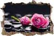 Rosa Rosenblüte Hintergrund  3D Wandtattoo Wanddurchbruch