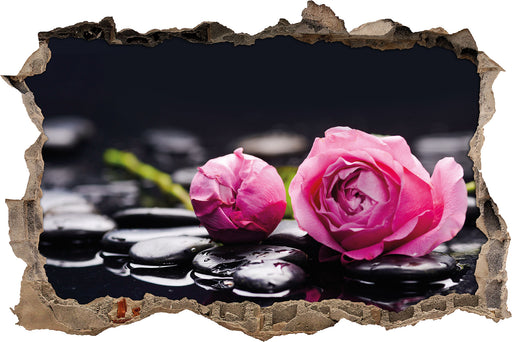Rosa Rosenblüte Hintergrund  3D Wandtattoo Wanddurchbruch