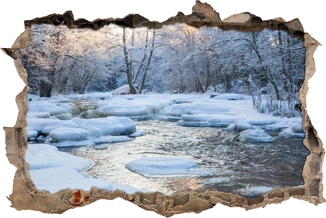 Pixxprint Bach in Winterlandschaft, 3D Wandtattoo
