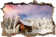 Holzhütte im Schnee  3D Wandtattoo Wanddurchbruch