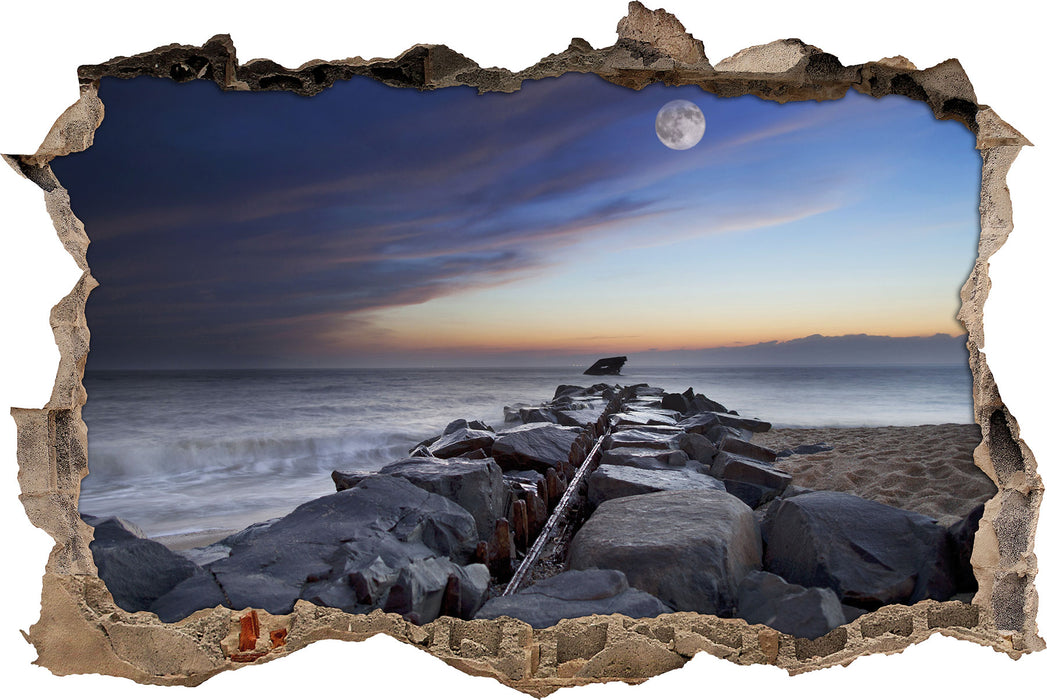 Pixxprint Steinlinie im Meer, 3D Wandtattoo