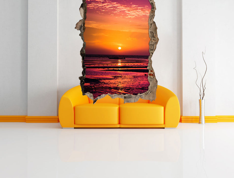 Sonnenaufgang über Meer 3D Wandtattoo Wanddurchbruch Wand