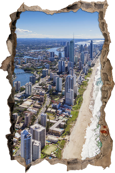 Pixxprint Hochhäuser am Strand, 3D Wandtattoo