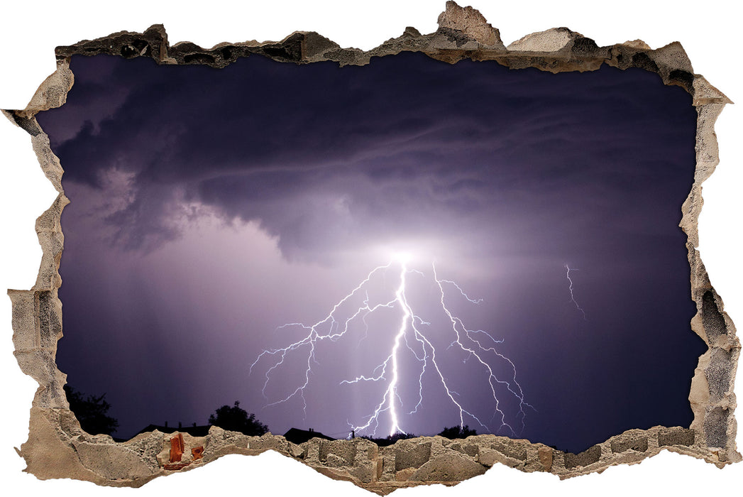 Pixxprint Einschlagender Blitz schwarz weiß, 3D Wandtattoo