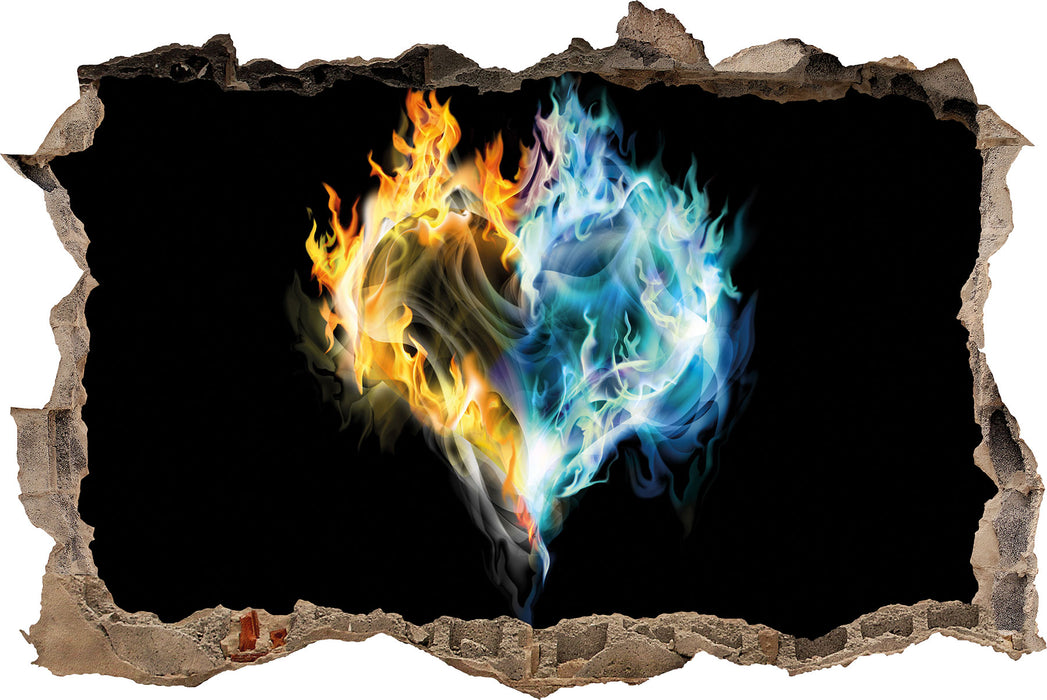 Pixxprint Dark Herz aus Feuer und Wasser, 3D Wandtattoo