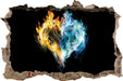 Dark Herz aus Feuer und Wasser  3D Wandtattoo Wanddurchbruch