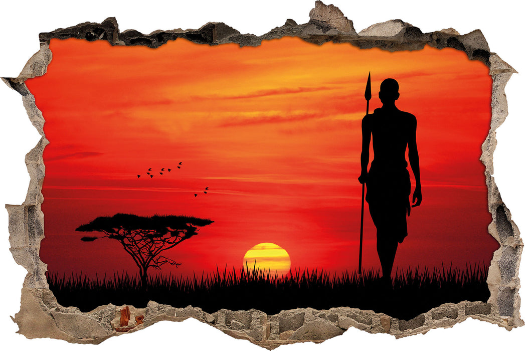Roter Sonnenuntergang in Afrika  3D Wandtattoo Wanddurchbruch