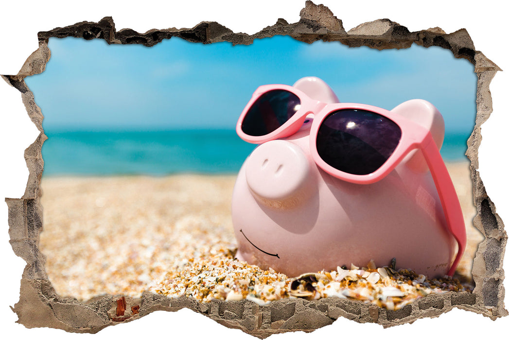Pixxprint Schweinchen am Strand, 3D Wandtattoo
