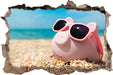 Schweinchen am Strand  3D Wandtattoo Wanddurchbruch
