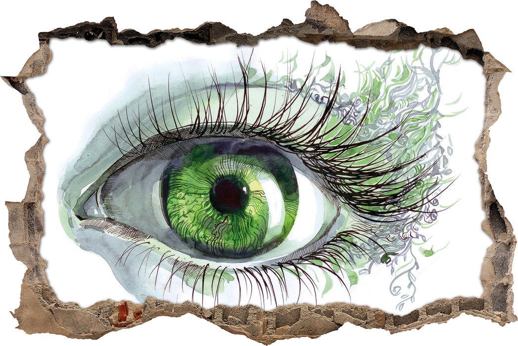 Grünes Auge  3D Wandtattoo Wanddurchbruch