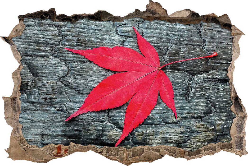 Pixxprint Blatt auf Holz Natur, 3D Wandtattoo