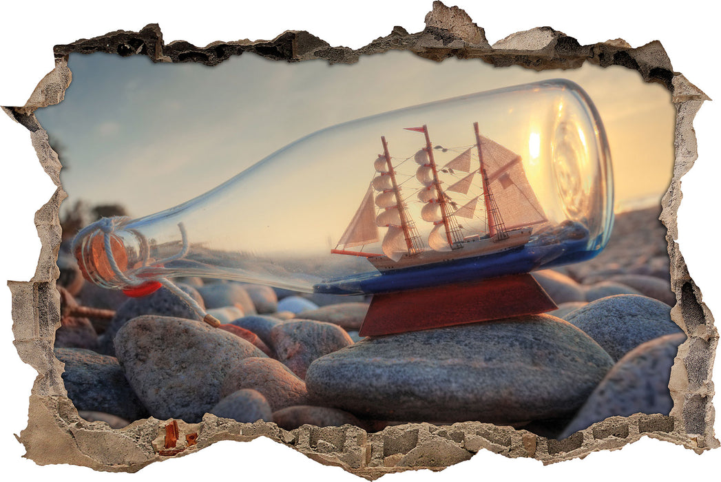 Pixxprint Flasche mit Schiff, 3D Wandtattoo