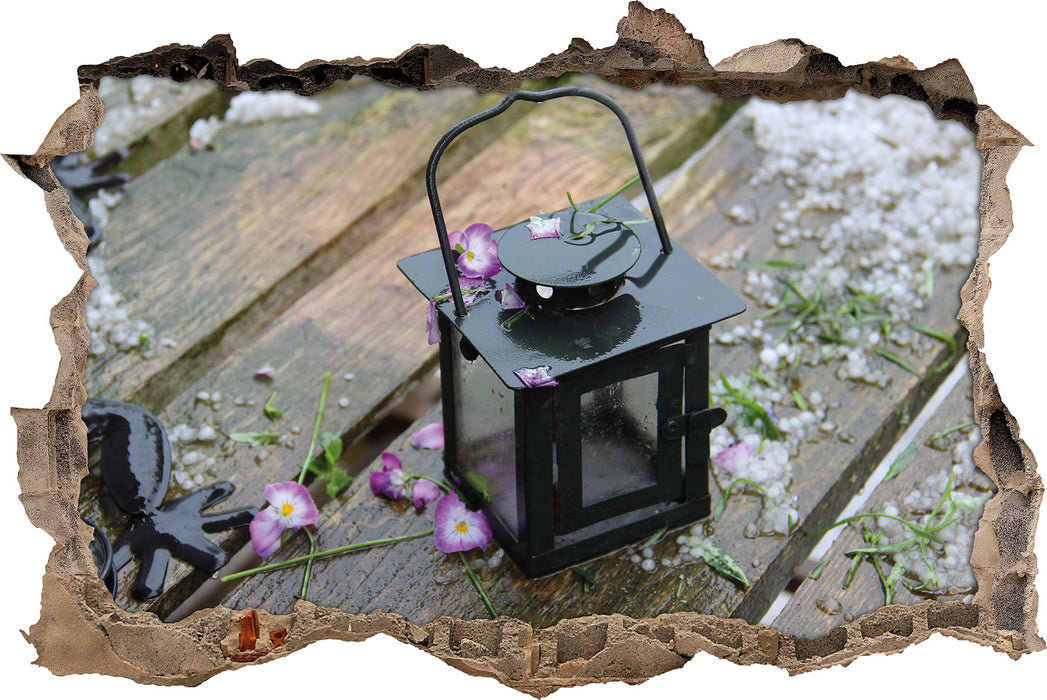 Pixxprint Laterne im Regen, 3D Wandtattoo
