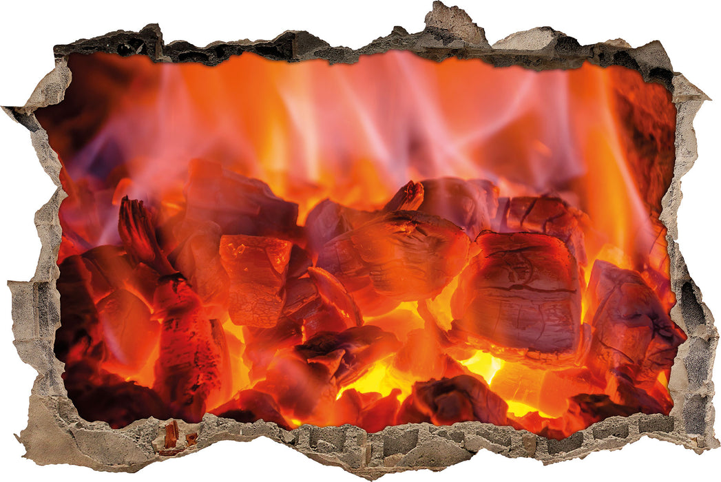 Pixxprint Holzkohle Feuer, 3D Wandtattoo
