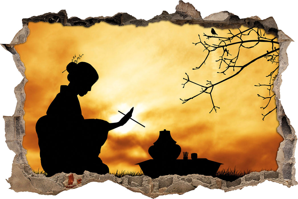 Pixxprint Dark Geisha Teezeremonie, 3D Wandtattoo