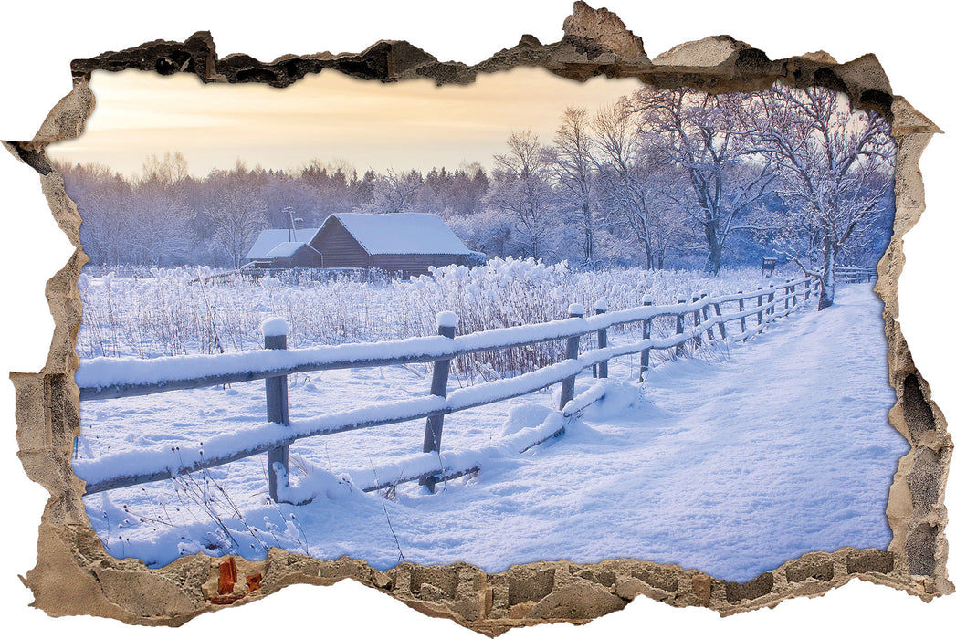 Pixxprint Hütte im Schnee, 3D Wandtattoo