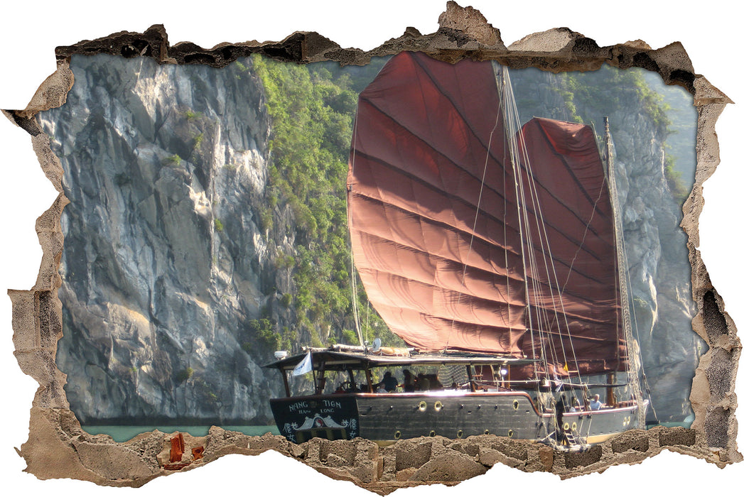 Pixxprint Segelschiff im Sonnenuntergang, 3D Wandtattoo