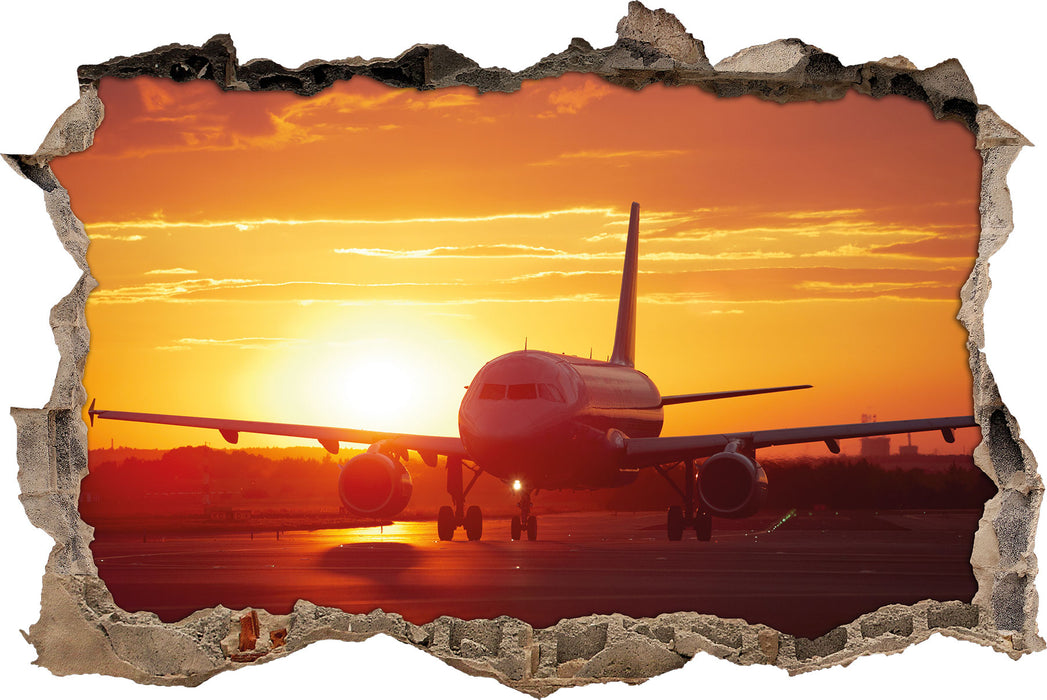 Pixxprint Flugzeug im Sonnenuntergang, 3D Wandtattoo