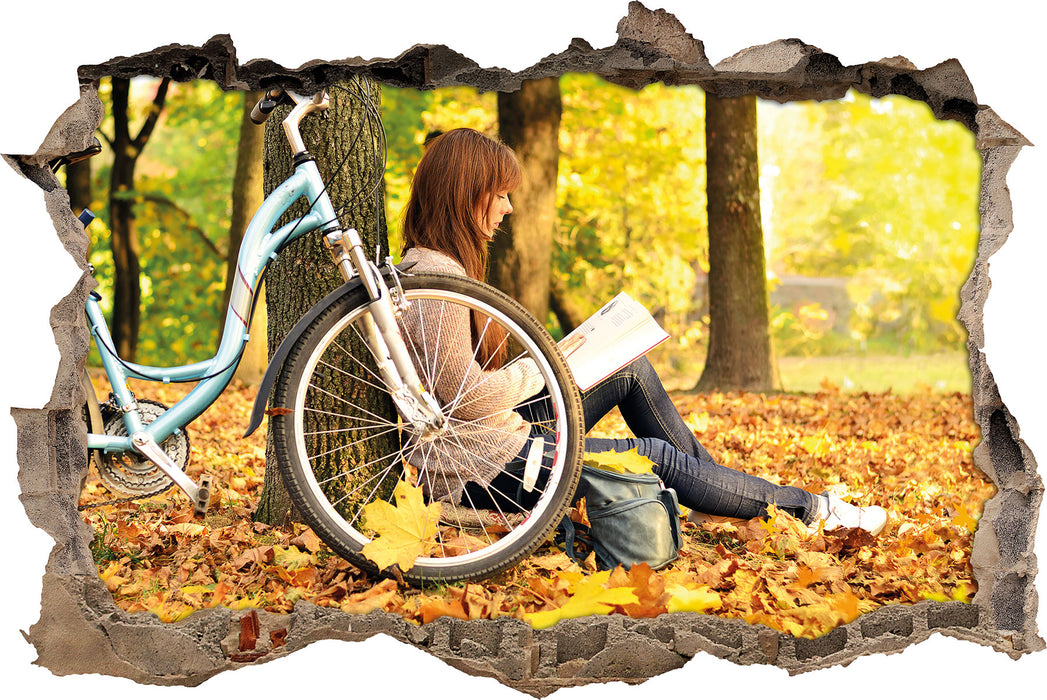 Pixxprint Teenager Girl with Bike, 3D Wandtattoo