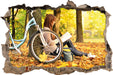 Teenager Girl with Bike  3D Wandtattoo Wanddurchbruch
