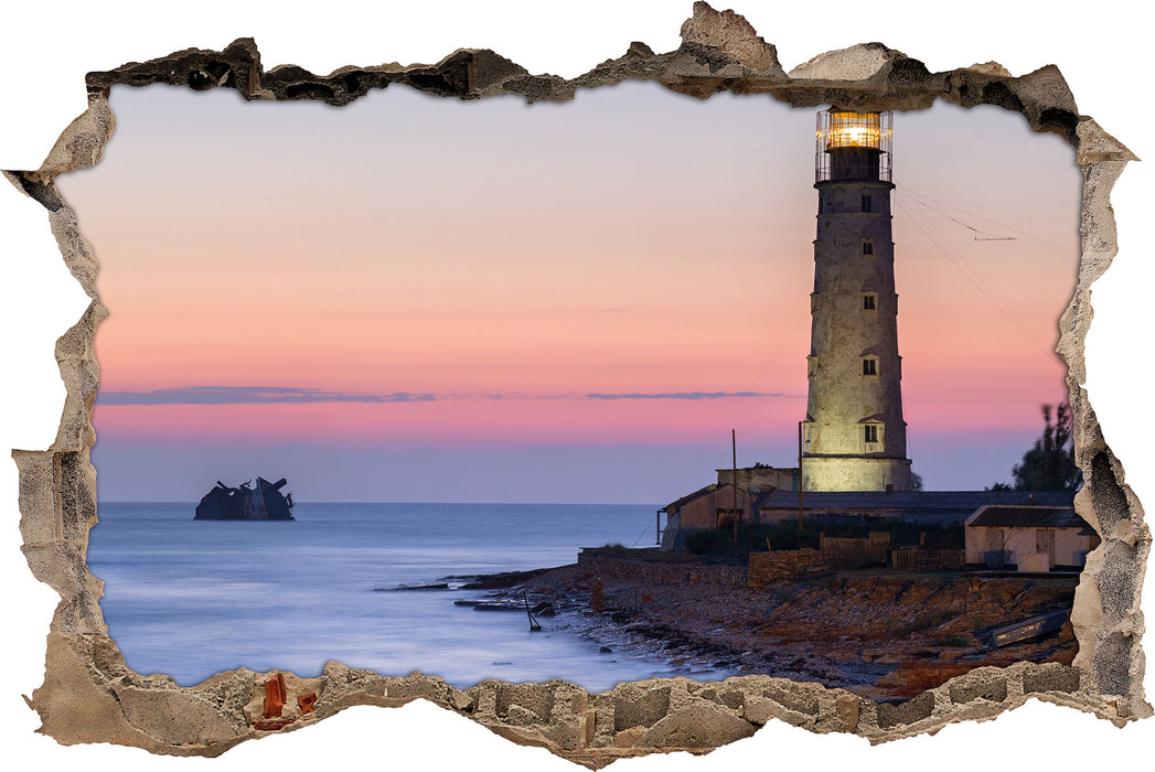 Pixxprint Leuchtturm in Abenddämmerung, 3D Wandtattoo