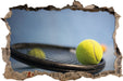 Tennischläger mit Bällen  3D Wandtattoo Wanddurchbruch