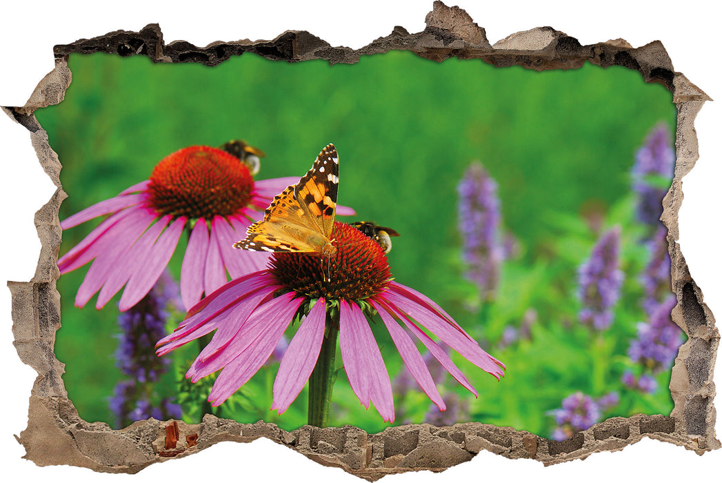 Pixxprint Schmetterling auf Blüte, 3D Wandtattoo