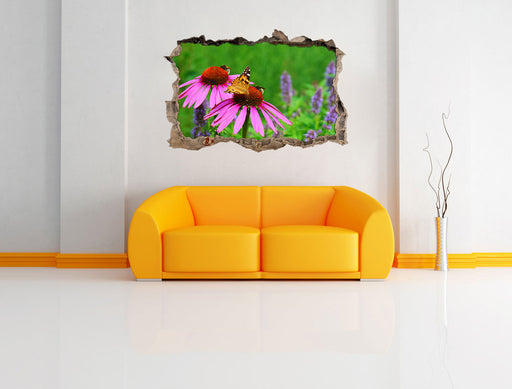 Schmetterling auf Blüte 3D Wandtattoo Wanddurchbruch Wand