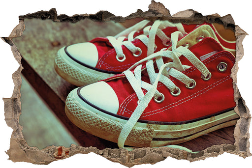 Coole Rote Schuhe  3D Wandtattoo Wanddurchbruch