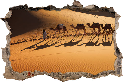 Kamelkarawane in der Wüste  3D Wandtattoo Wanddurchbruch