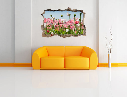 Blumenwiese Mohnblumen 3D Wandtattoo Wanddurchbruch Wand