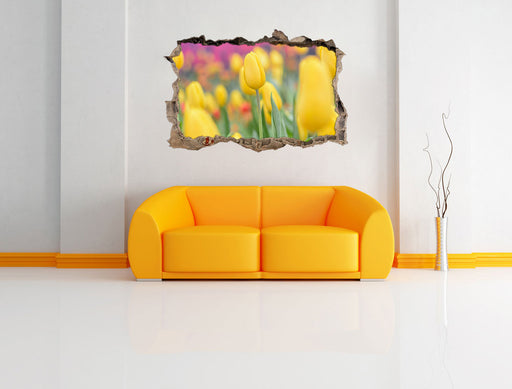 Gelbe Tulpen im Frühling 3D Wandtattoo Wanddurchbruch Wand