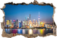 Shanghai Skyline  3D Wandtattoo Wanddurchbruch