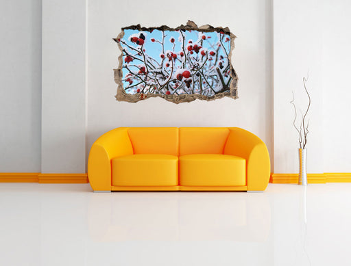Hagebuttenstrauch mit rot 3D Wandtattoo Wanddurchbruch Wand