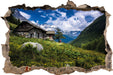 Wunderschöne Berghütte  3D Wandtattoo Wanddurchbruch