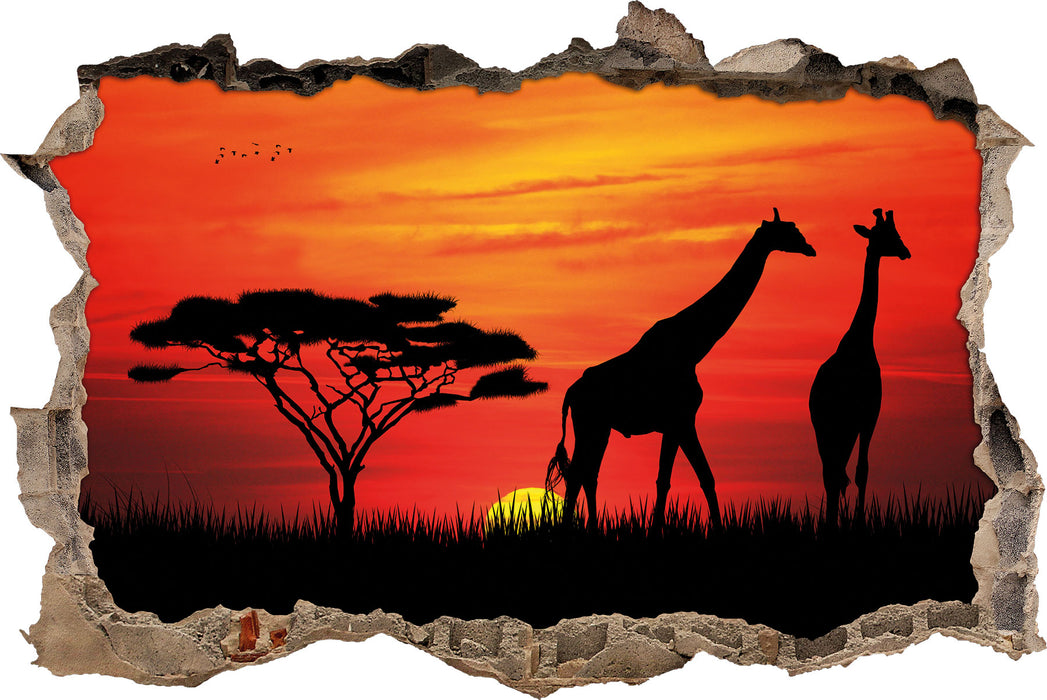 Pixxprint Afrika Giraffen im Sonnenuntergang, 3D Wandtattoo