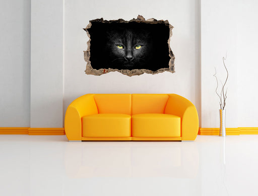 Dark schwarzes Katzengesicht 3D Wandtattoo Wanddurchbruch Wand