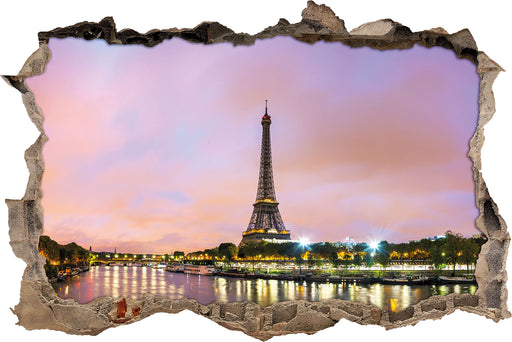Eifelturm Paris bei Nacht 3D Wandtattoo Wanddurchbruch
