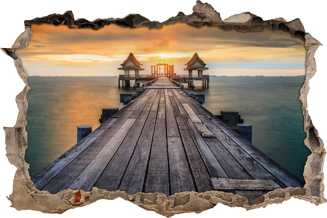 Pixxprint Bootssteg im Sonnenuntergang, 3D Wandtattoo