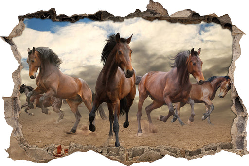 Western Pferde Cowboy  3D Wandtattoo Wanddurchbruch