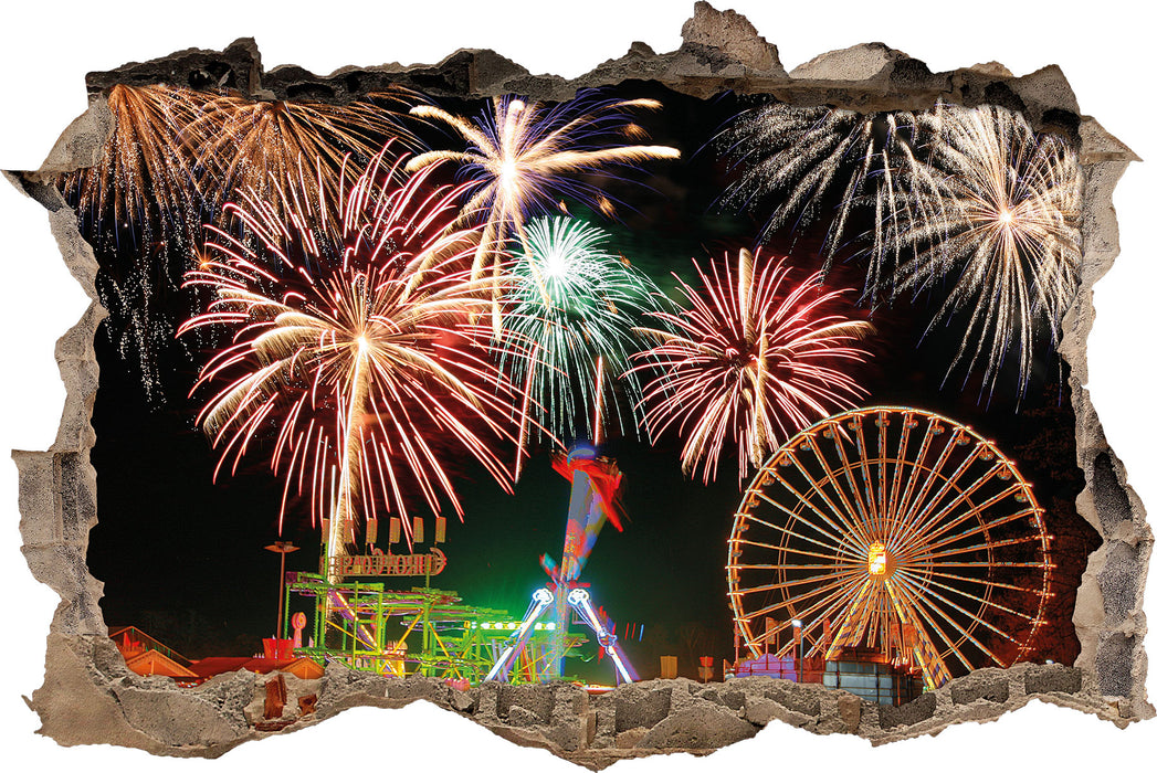 Pixxprint Silvester Riesenrad Feuerwerk, 3D Wandtattoo