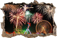 Silvester Riesenrad Feuerwerk  3D Wandtattoo Wanddurchbruch