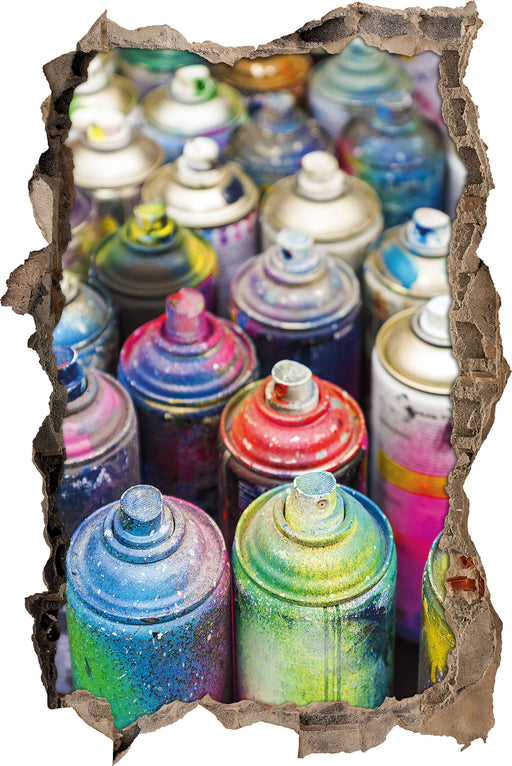Graffiti Farbflaschen  3D Wandtattoo Wanddurchbruch