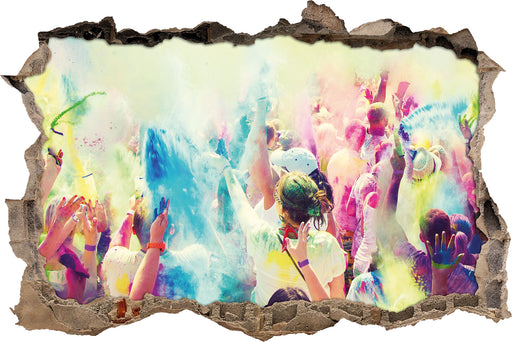 Farben Festival Holi Indien  3D Wandtattoo Wanddurchbruch