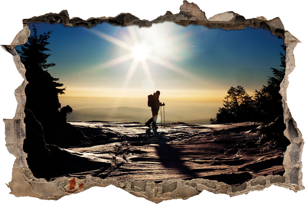 Pixxprint Wintersport Sonnenuntergang Ski, 3D Wandtattoo