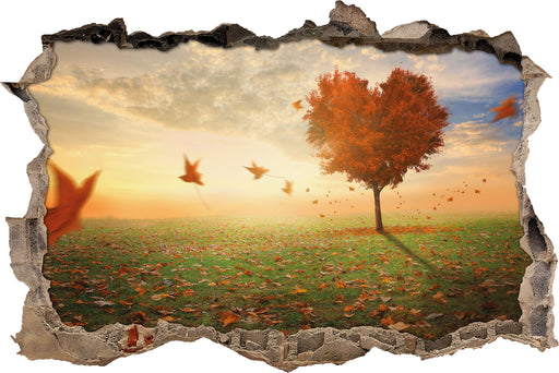 Herzbaum im Herbst  3D Wandtattoo Wanddurchbruch