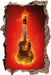 Brennende Gitarre Heiße Flammen  3D Wandtattoo Wanddurchbruch