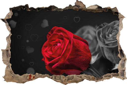 rote Rosen zum Valentinstag 3D Wandtattoo Wanddurchbruch